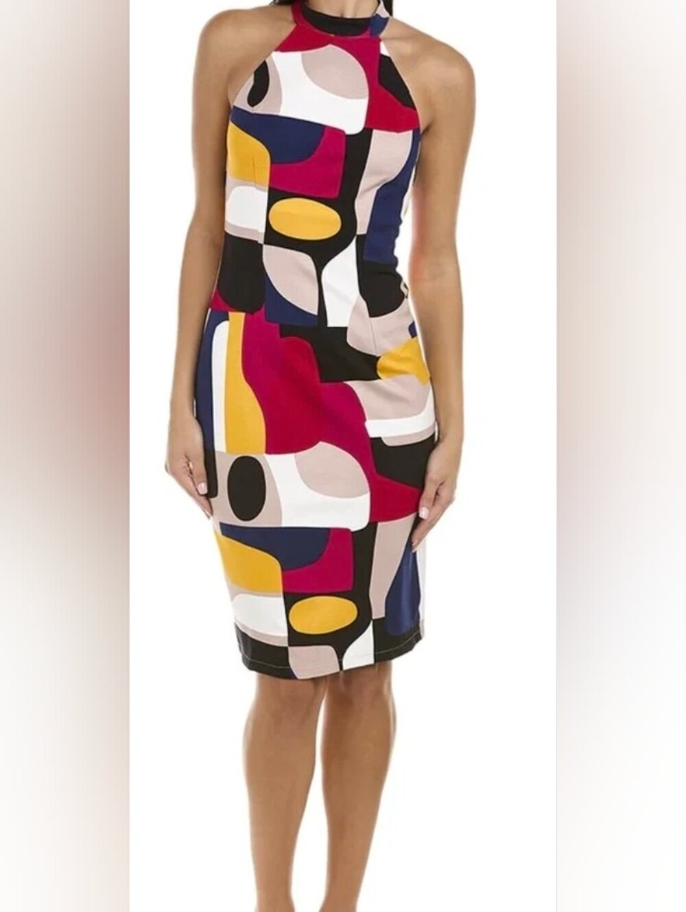 Trina Turk 'Emotion' Abstract-Print Sleeveless Halter Dress, Multi Size 12 NEW
